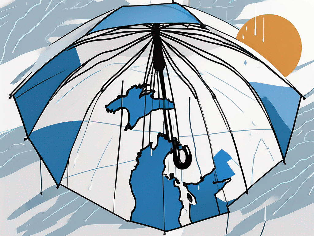 A protective umbrella shielding a stylized map of michigan from a storm